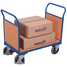 VARIOfit Transportwagen mit Holzwänden Doppel-Stirnwandwagen, mit Ladefläche und Stirnwand aus stabieler MDF-Holzplatte